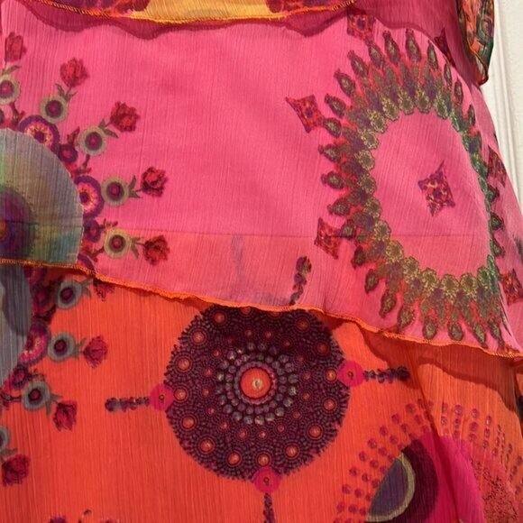 Desigual Pink V Neck Sleeveless Tiered Ruffle Lined Dress Size 44 EU  US Large - Picture 9 of 11